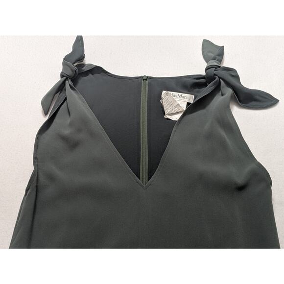 Max Mara Midi Dress Silk Green Sheath A Line Pockets Sz 4 Lined Minimalist - Picture 3 of 16